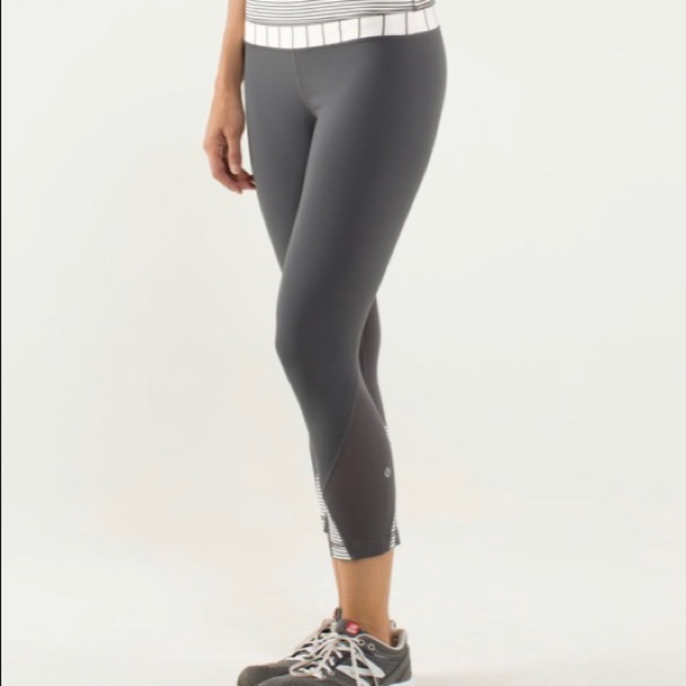 Lululemon Run Inspire Crops Capri 4 Gray White - Picture 7 of 16